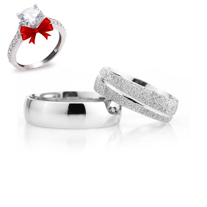 Çizgili Gümüş Alyans Modeli Bombeli Nişan ve Söz Yüzüğü