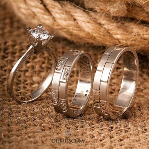 Zarif Beyaz Modeli Gümüş Alyans Çifti Söz Yüzüğü