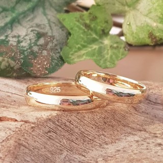 Bombeli 4mm Altın Kaplama Gümüş Alyans Çifti Söz ve Nişan Yüzüğü