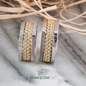 Kare Örgü Gümüş Alyans Modeli Taşlı Alyans Çifti Kare Örgü Gümüş Alyans Modeli Taşlı Alyans Çifti