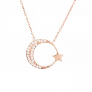 Roz Ay Yıldız Gümüş Kolye Roz Ay Yıldız Gümüş Kolye