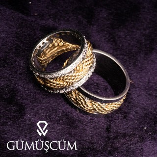 Burmalı Örgü Modeli Altın Kaplama Gümüş Alyans Çifti
