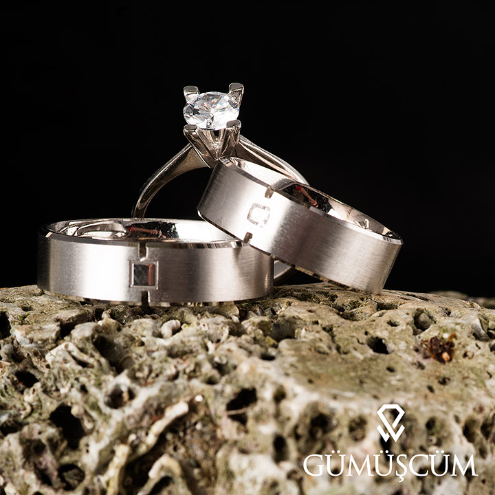Çizgi Modeli Gümüş Alyans Çifti Nişan Yüzüğü