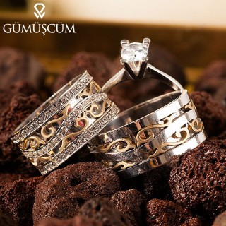 Poyraz Gümüş Alyans Modeli Taşlı Alyans Çifti