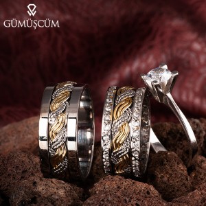 Üç Sıra Örgü Gümüş Alyans Modeli Çift Alyans Üç Sıra Örgü Gümüş Alyans Modeli Çift Alyans