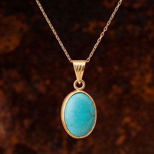 Turkuaz Taşlı Altın Kaplama Bayan Gümüş Oval Kolye
