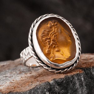 Cam Baskı Antik Afrodit Otantik Kadın Gümüş Yüzük Cam Baskı Antik Afrodit Otantik Kadın Gümüş Yüzük