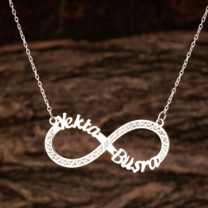 Çiftler İçin İsimli Sonsuzluk Gümüş Kolye