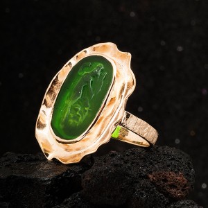 Yeşil Taşlı Afrodit Otantik Altın Kaplama Bayan Gümüş Tektaş Yüzük Yeşil Taşlı Afrodit Otantik Altın Kaplama Bayan Gümüş Tektaş Yüzük