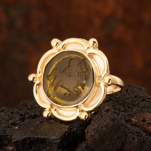 Yeşil Taşlı Yay Burcu Cam Baskılı Altın Kaplama Kadın Gümüş Yüzük Yeşil Taşlı Yay Burcu Cam Baskılı Altın Kaplama Kadın Gümüş Yüzük