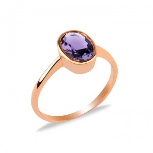 Swarovski Ametist Oval Tek Taş Rose Kaplama Sivama Bayan Gümüş Yüzük
